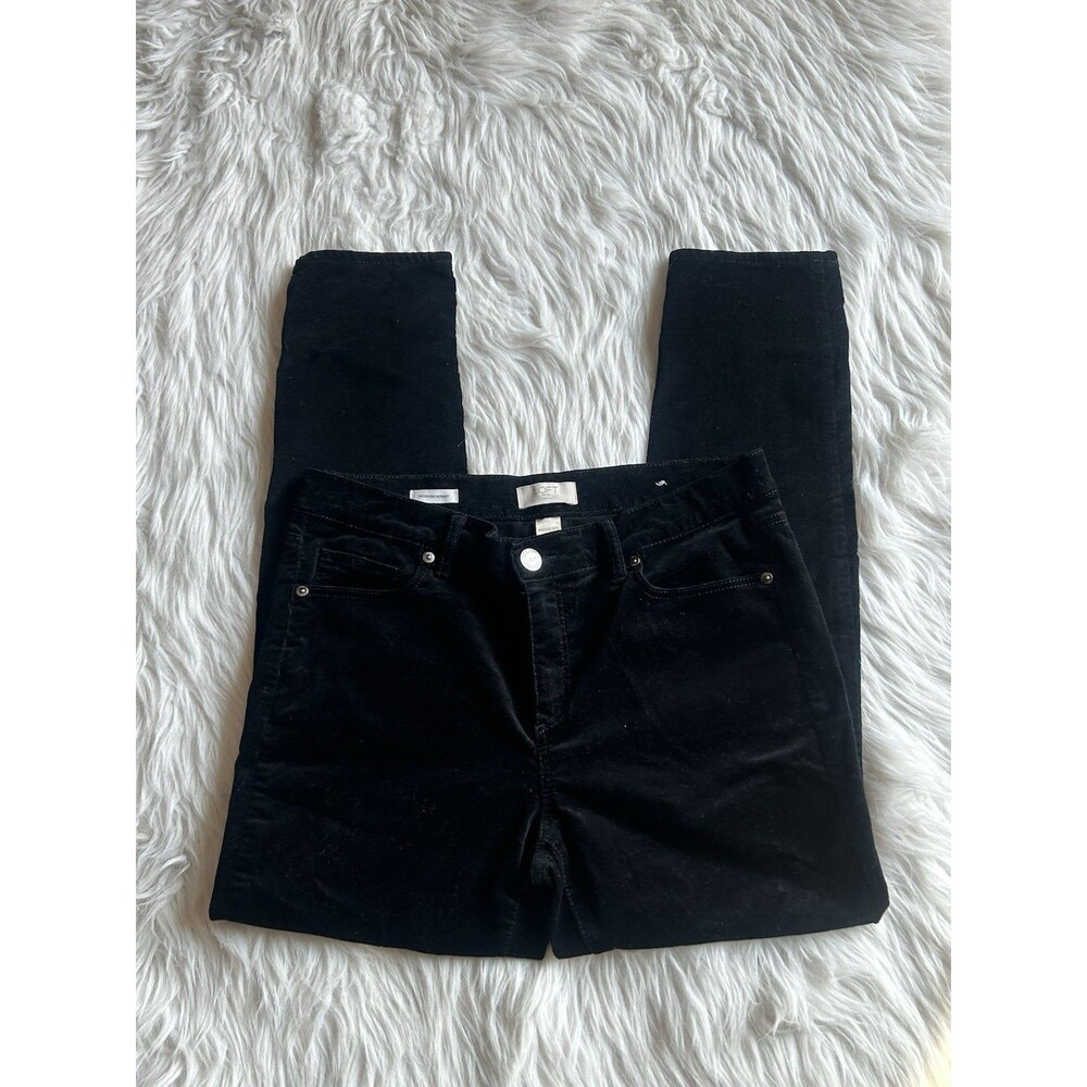 LOFT Outlet Modern Skinny  Size 10 Black Velvet Pants Career Dark Academia